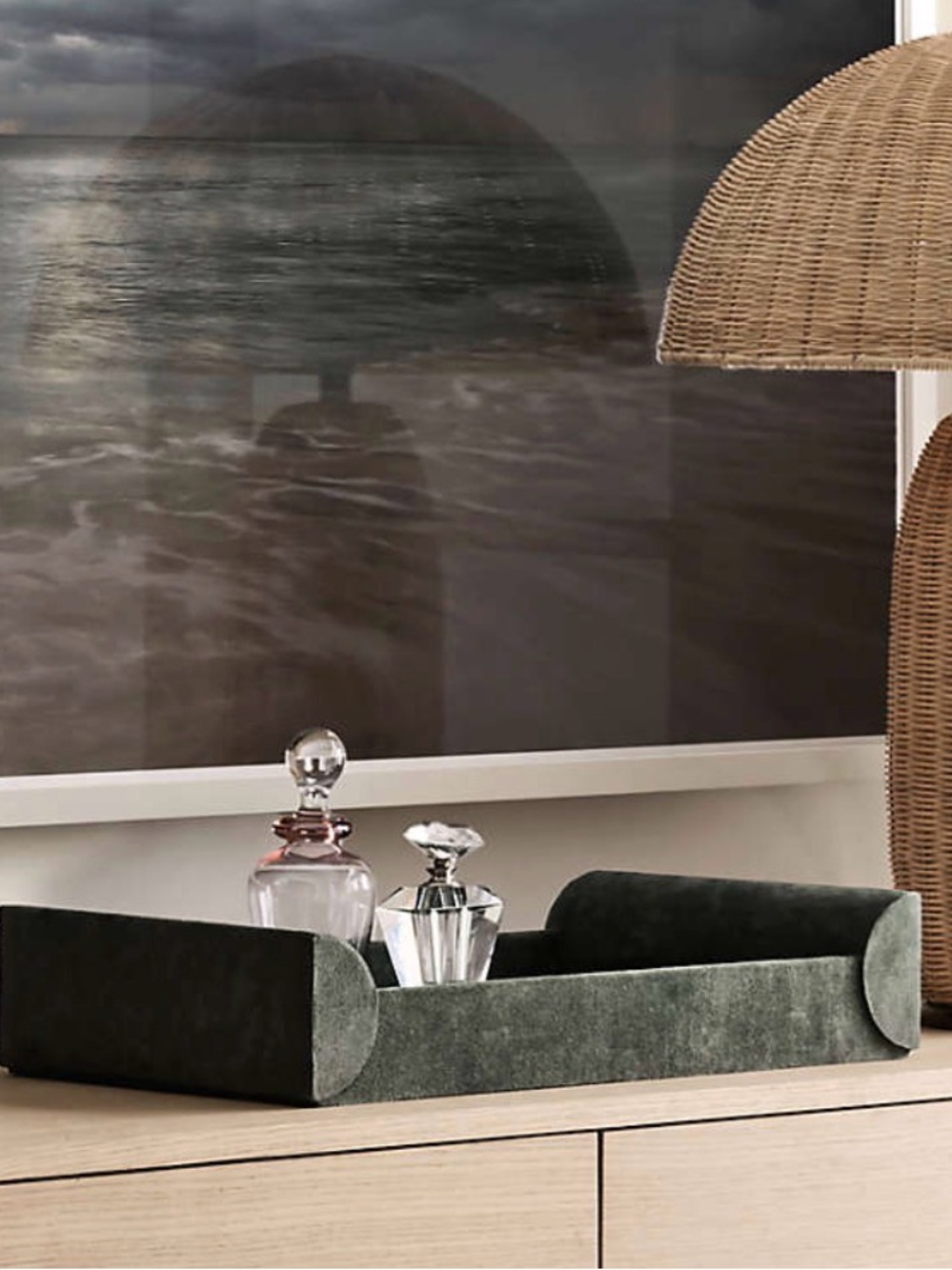Crate&Barrel Ruff Green Suede Decorative Tray by Brigette Romanek